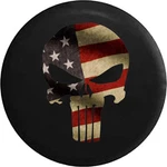 Tire Cover Vintage American Flag Patriot Punisher Skull Fits Jeep Camper. Fixed Price $59.95.