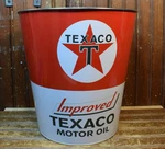 Texaco Motor Oil Painted Metal 3 Gallon Trash Dust Bin Sign Open Top Home Office. Fixed Price $24.00.